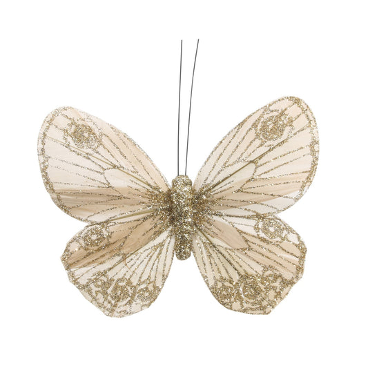 12cm Classic Gold Feather   Glitter Butterfly (Pack of 12)