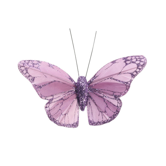 8cm Lavender Feather   Glitter Butterfly (Pack of 12)