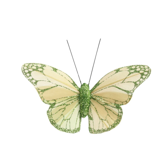 8cm Green Feather   Glitter Butterfly (Pack of 12)