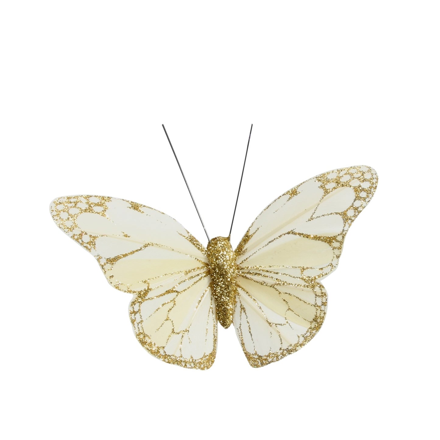 8cm Gold Feather   Glitter Butterfly (Pack of 12)