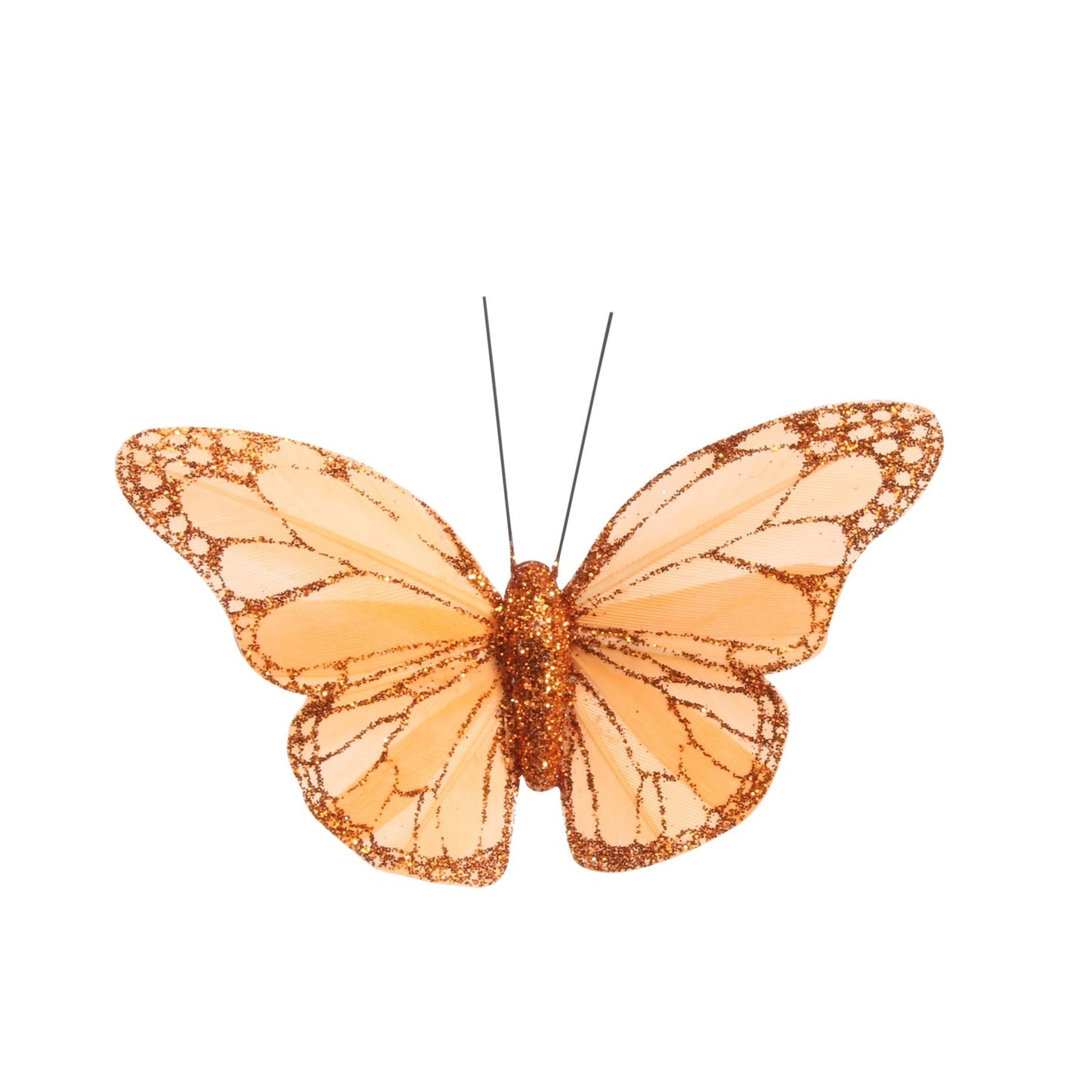 8cm Orange Feather   Glitter Butterfly  (Pack of 12)