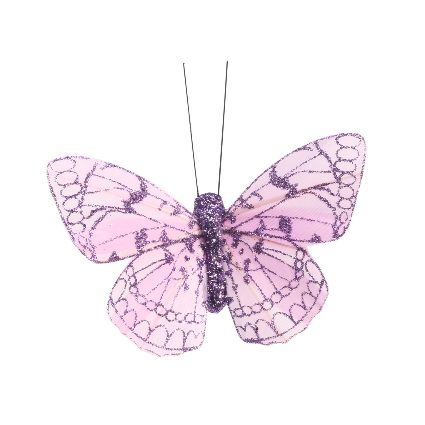 8cm Lilac Feather   Glitter Butterfly (Pack of 12)