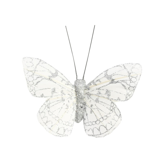 8cm Sterling Feather   Glitter Butterfly (Pack of 12)