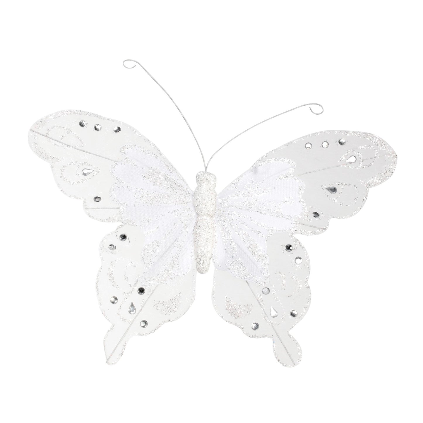 24cm White Fabric   Glitter Butterfly (Pack of 6)