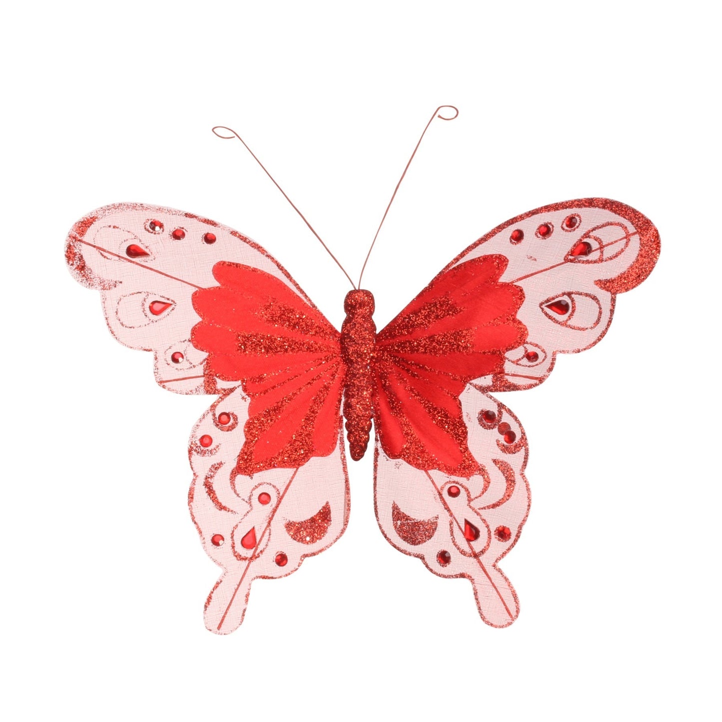 24cm Red Fabric   Glitter Butterfly (Pack of 6)