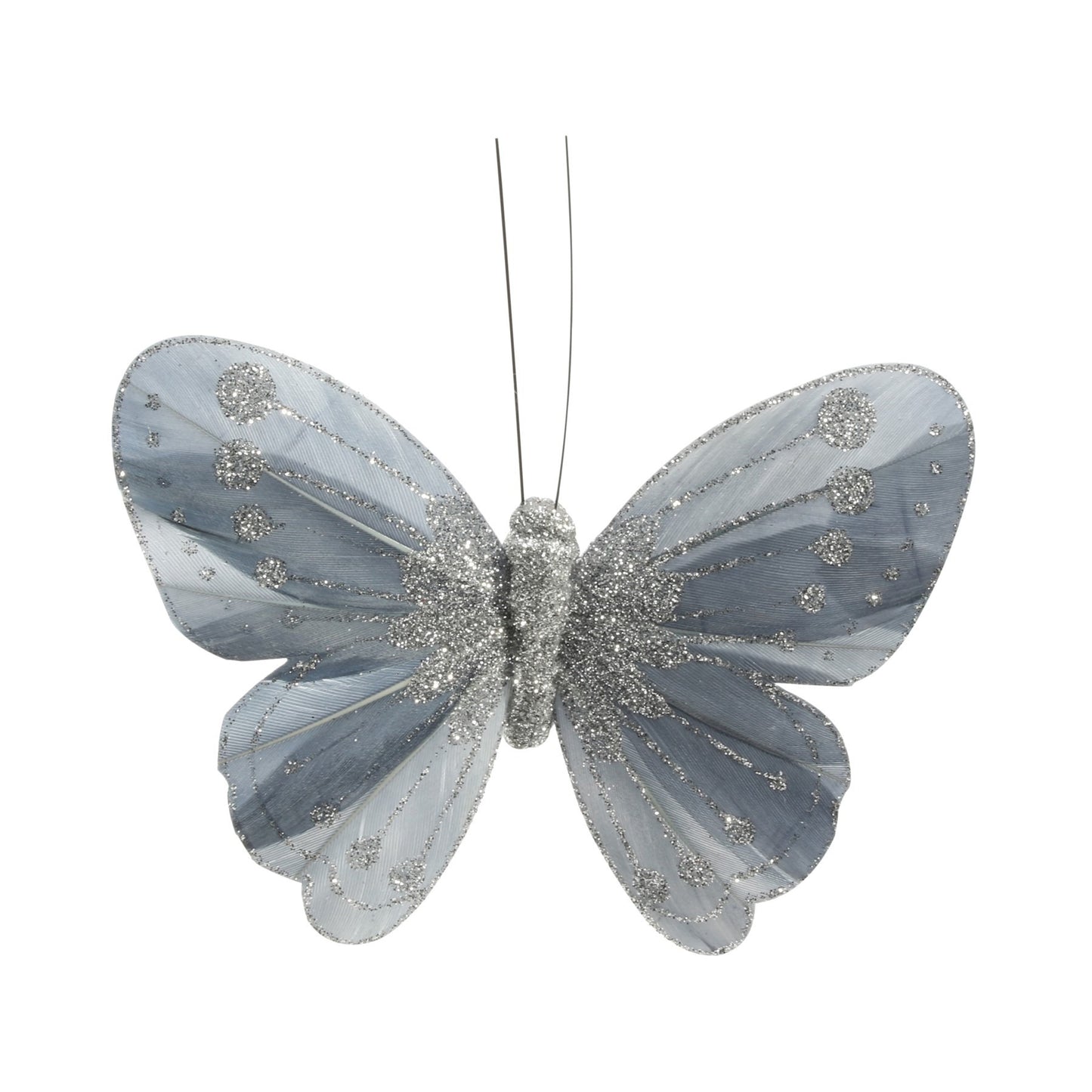 11.5cm Shaded Silver Feather   Glitter Butterfly (Pack of 12)