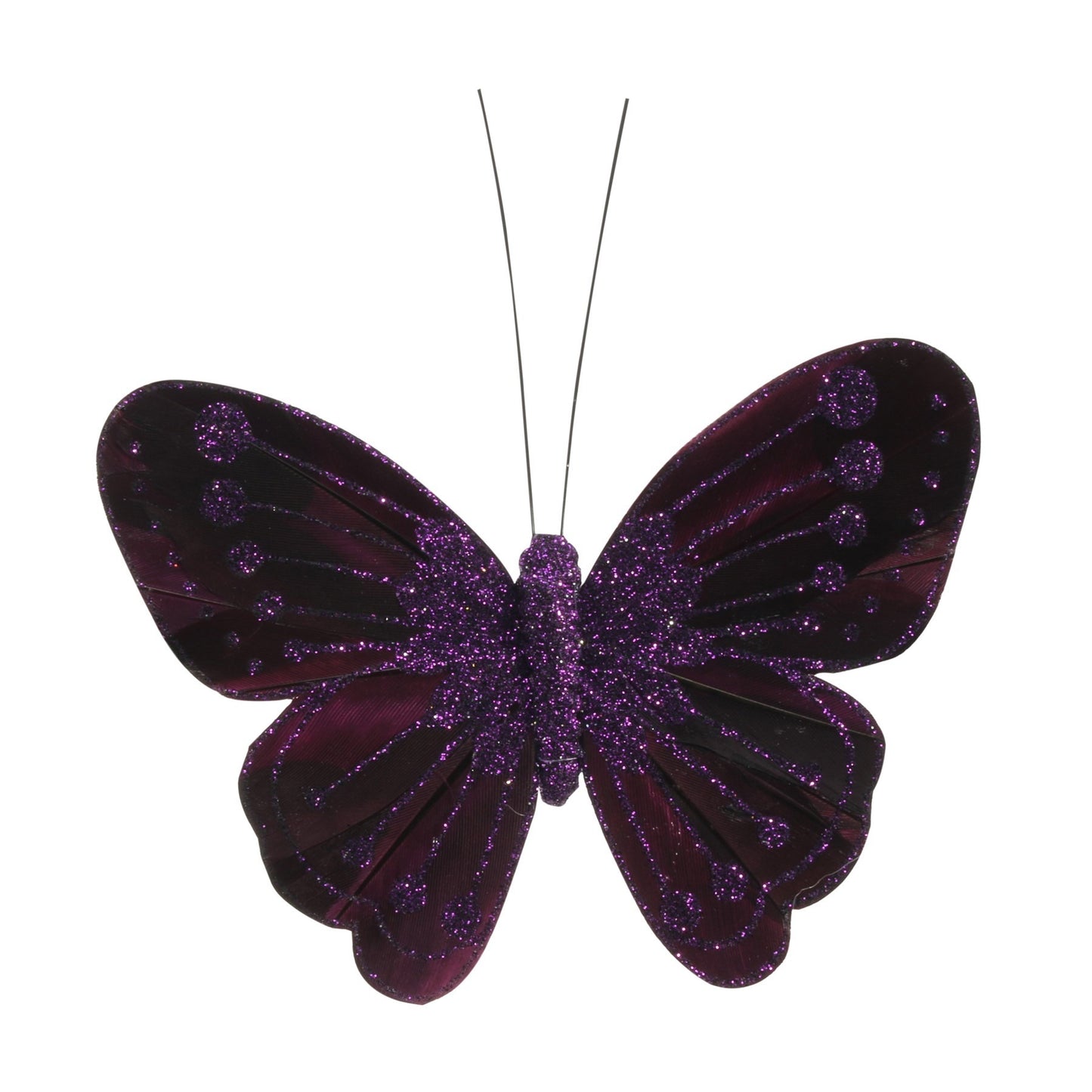 11.5cm Dark Purple Feather   Glitter Butterfly (Pack of 12)