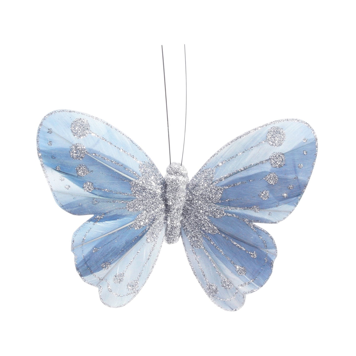 11.5cm Shaded Blue Feather   Glitter Butterfly  (Pack of 12)