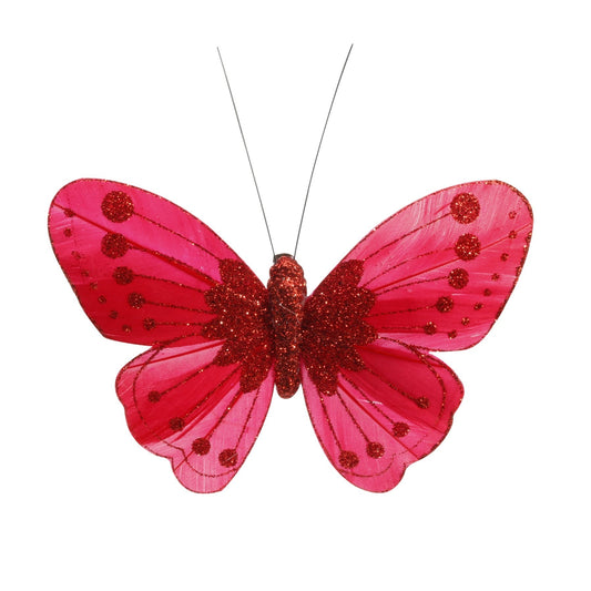 11.5cm Red Feather   Glitter Butterfly (Pack of 12)