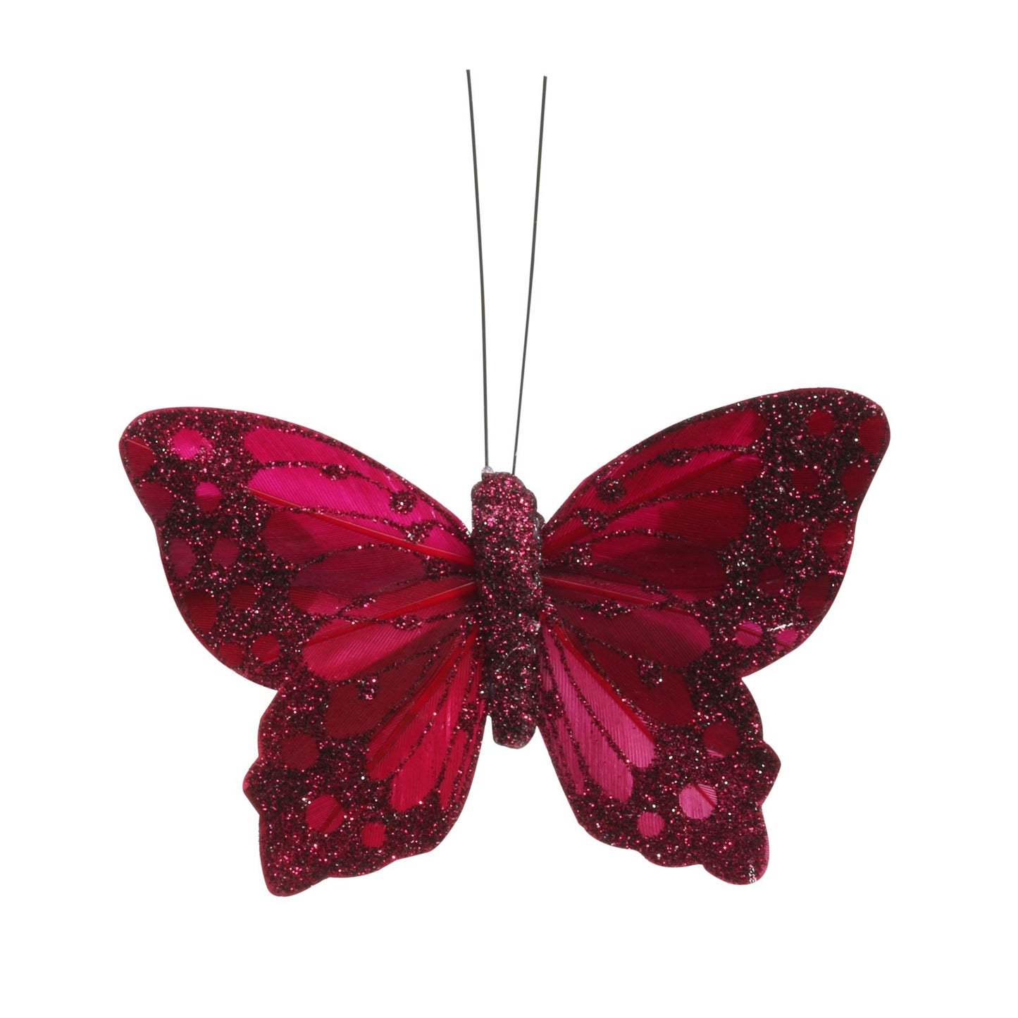 9cm Burgundy Feather   Glitter Butterfly (Pack of 12)