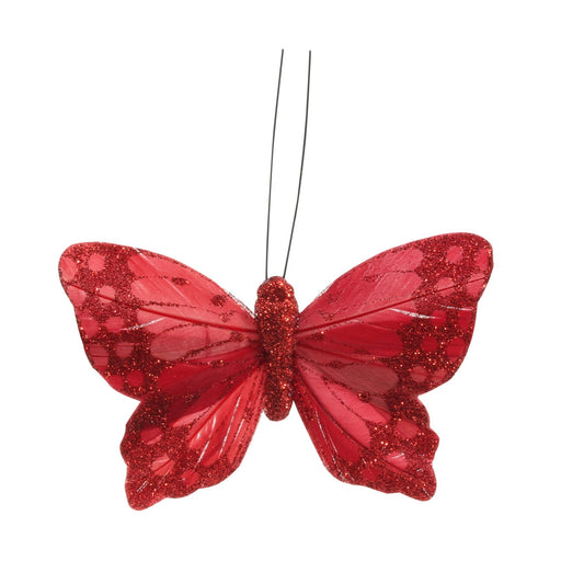 9cm Red Feather   Glitter Butterfly (Pack of 12)