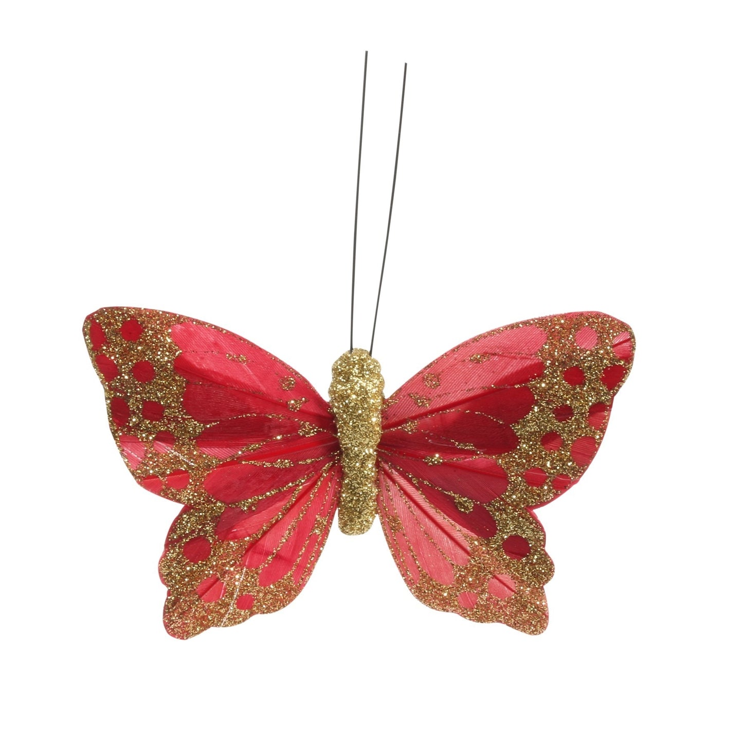 9cm Red/Gold Feather   Glitter Butterfly (Pack of 12)