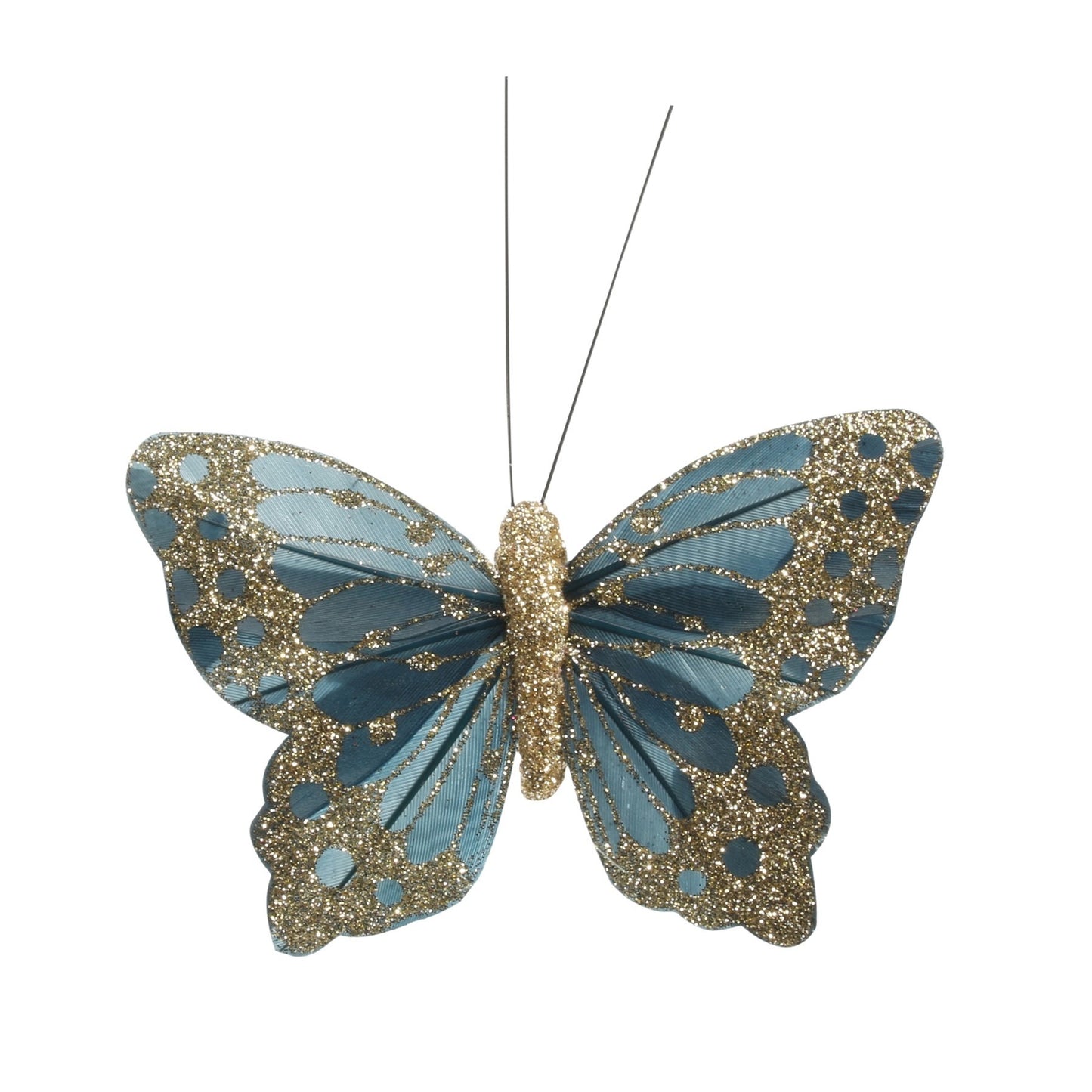 9cm Petrol Green Feather   Glitter Butterfly (Pack of 12)