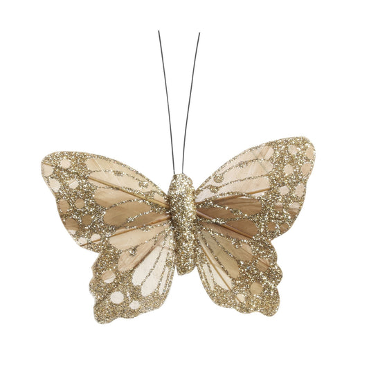 9cm Classic Gold Feather   Glitter Butterfly (Pack of 12)