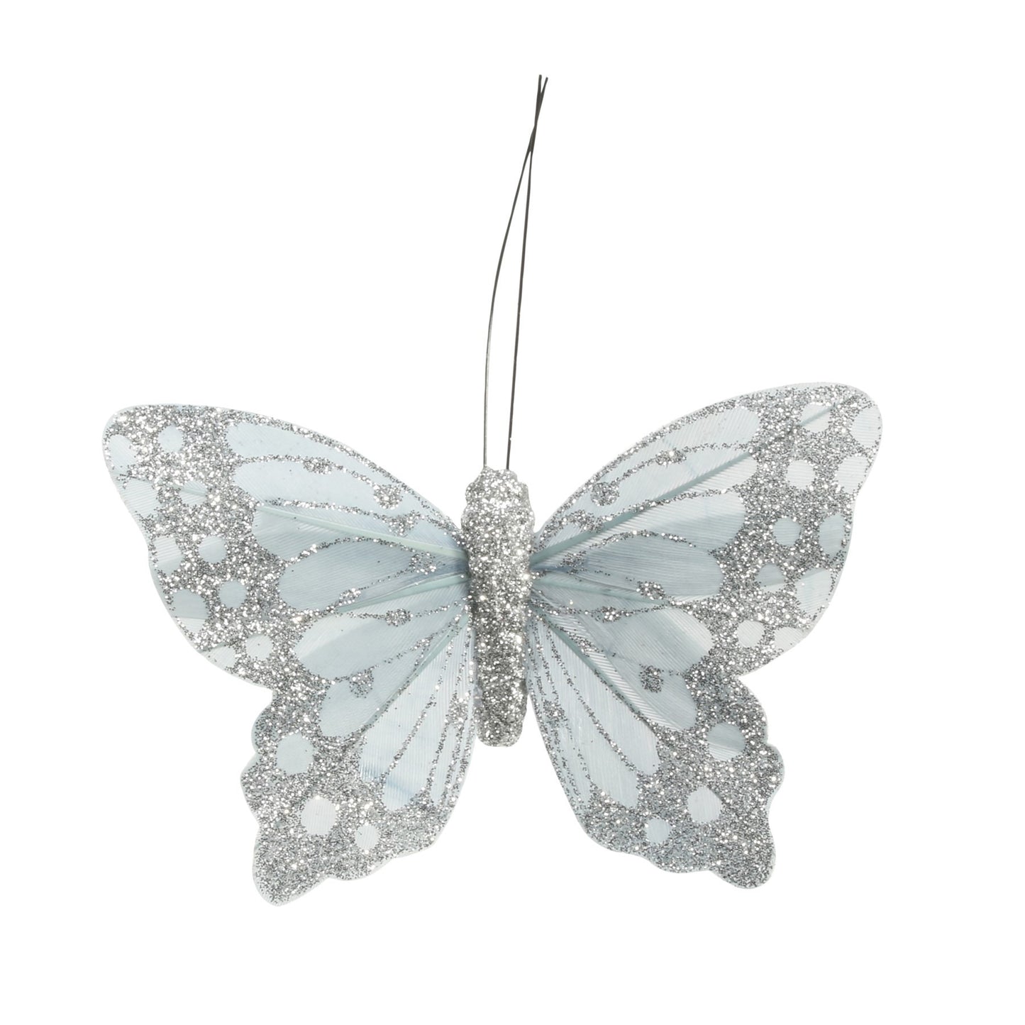 9cm Silver Daze Feather   Glitter Butterfly (Pack of 12)