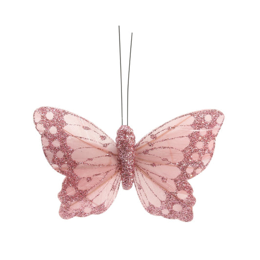 9cm Pale Pink Feather Butterfly (Pack of 12)