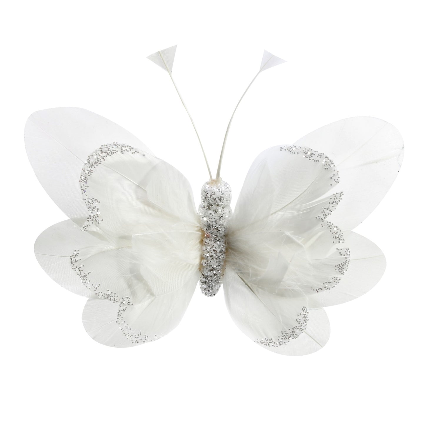 14cm White Feather   Glitter Butterfly (Pack of 6)