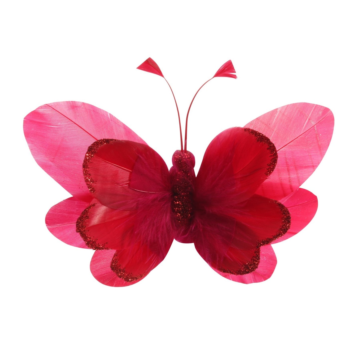 14cm Red Feather   Glitter Butterfly (Pack of 6)