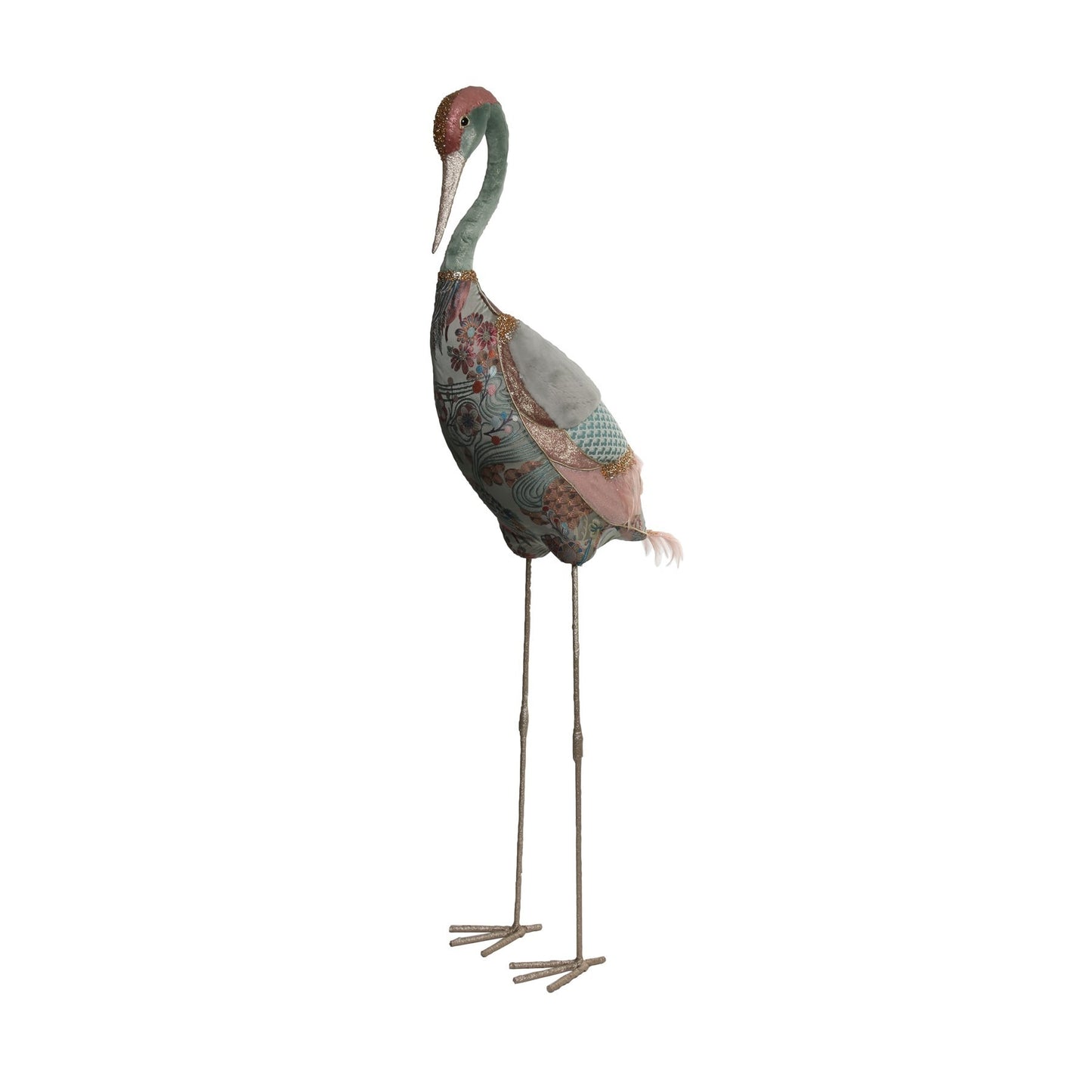 Sage Green   Pink Embroided Crane (148cm)