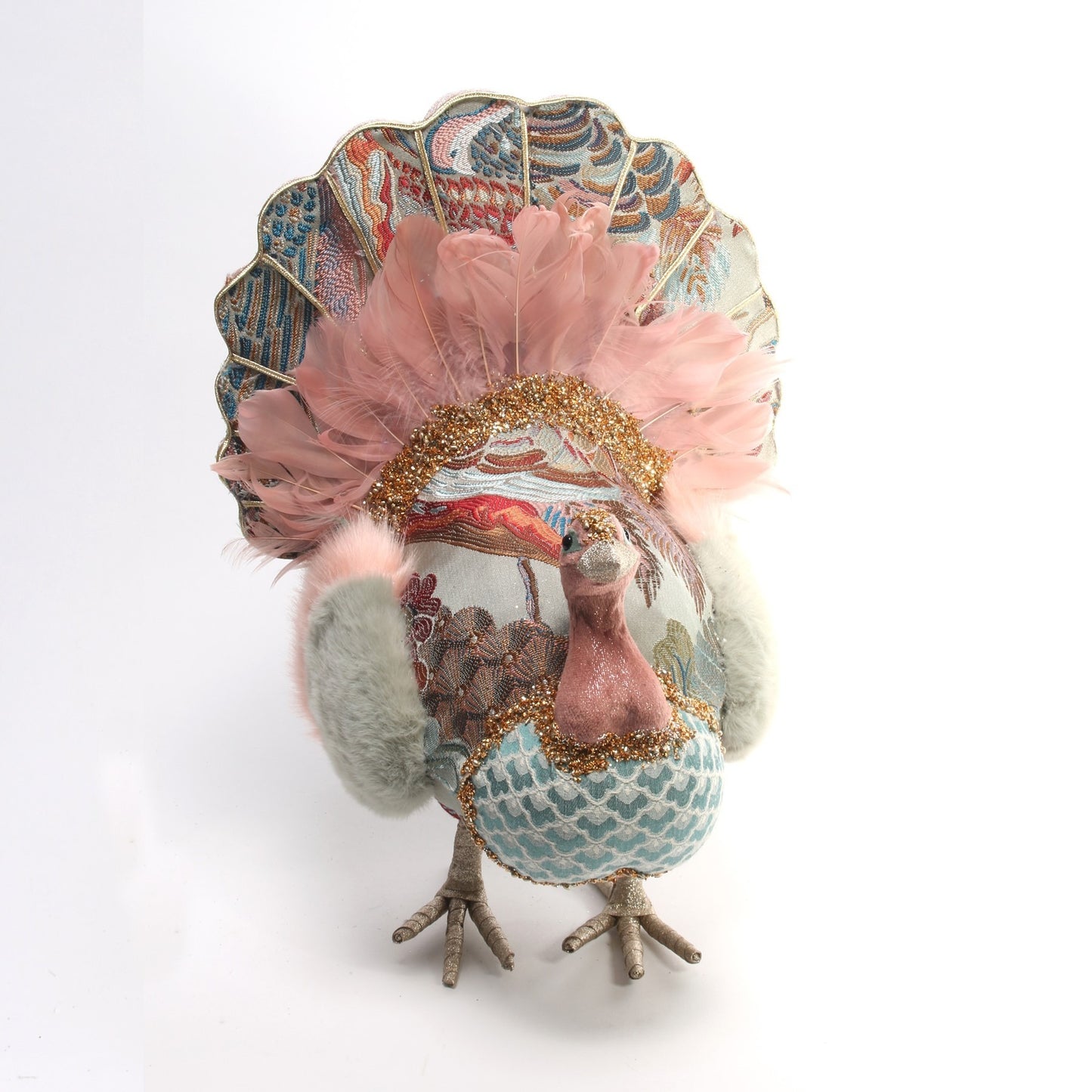 Sage Green   Pink Embroidered Turkey (35cm)