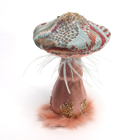 Sage Green   Pink Embroidered Mushroom (14cm)