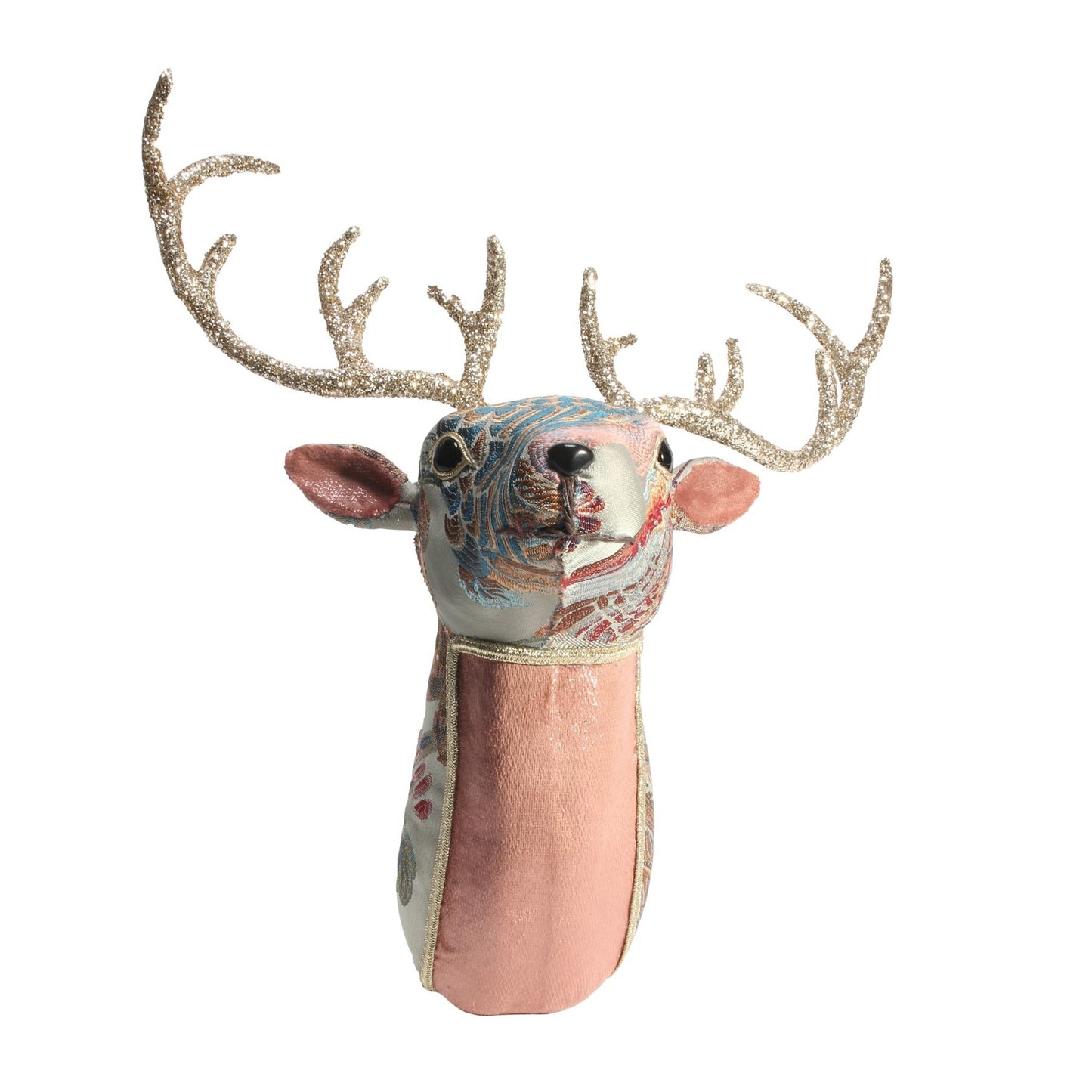 Sage Green &  Pink Embroidered Deer Head (17.5cm)