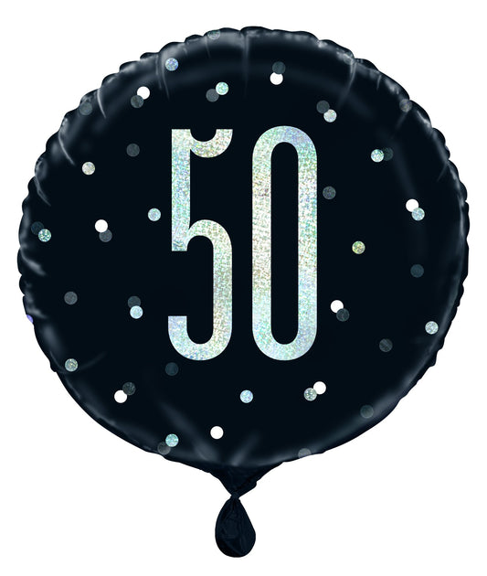 Black and Silver Prismatic 50th Foil Balloon (18 Inch)