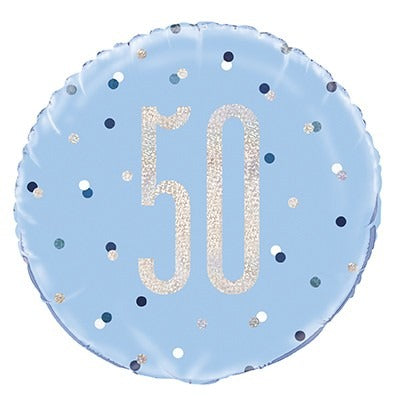 Blue and Silver Prismatic 50th Birthday Foil Balloon  (18 Inch)