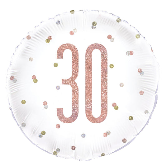 Rose Gold and White Prismatic 30th Foil Balloon (18 Inch)