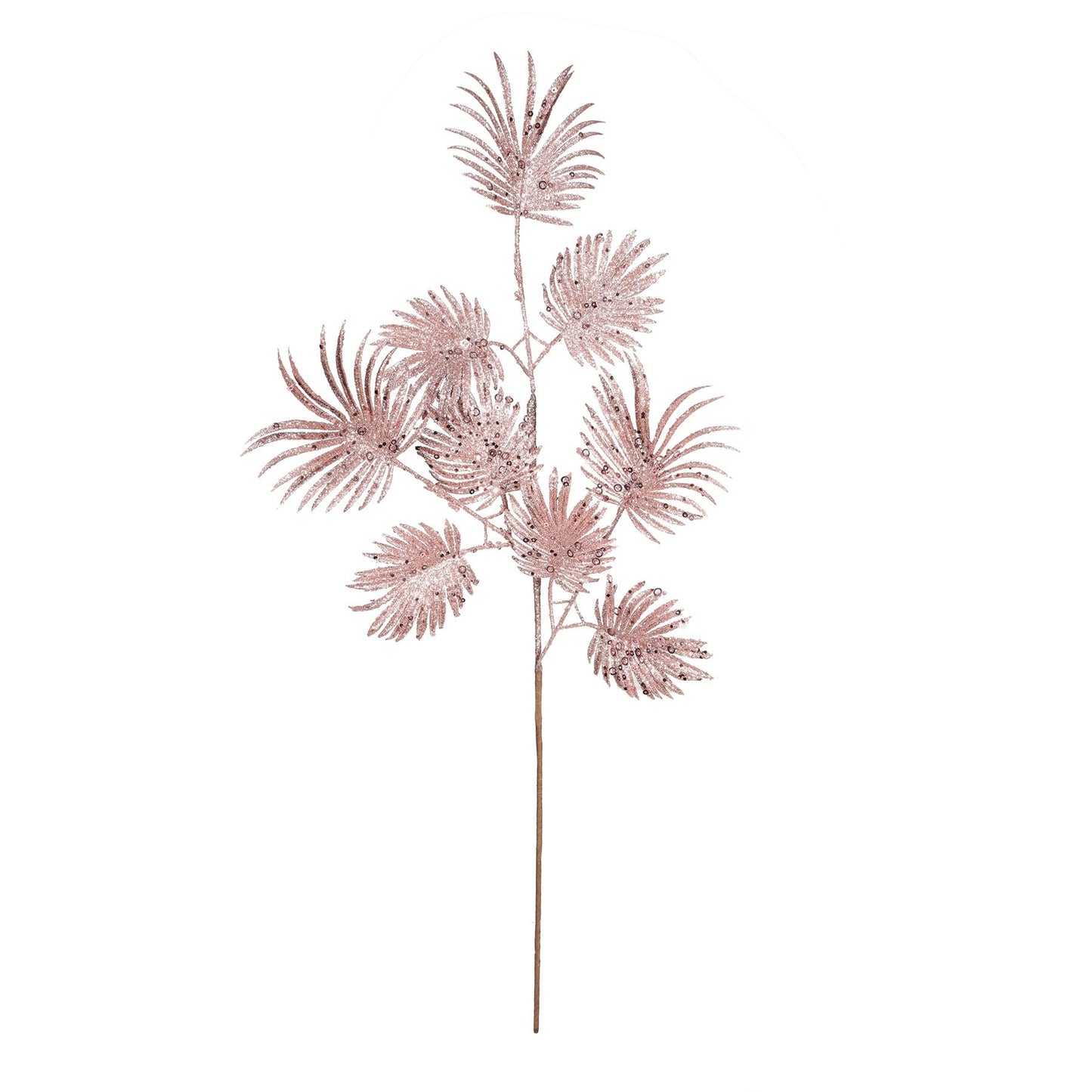 Pink Glitter Feather Leaf Stem (H75cm)