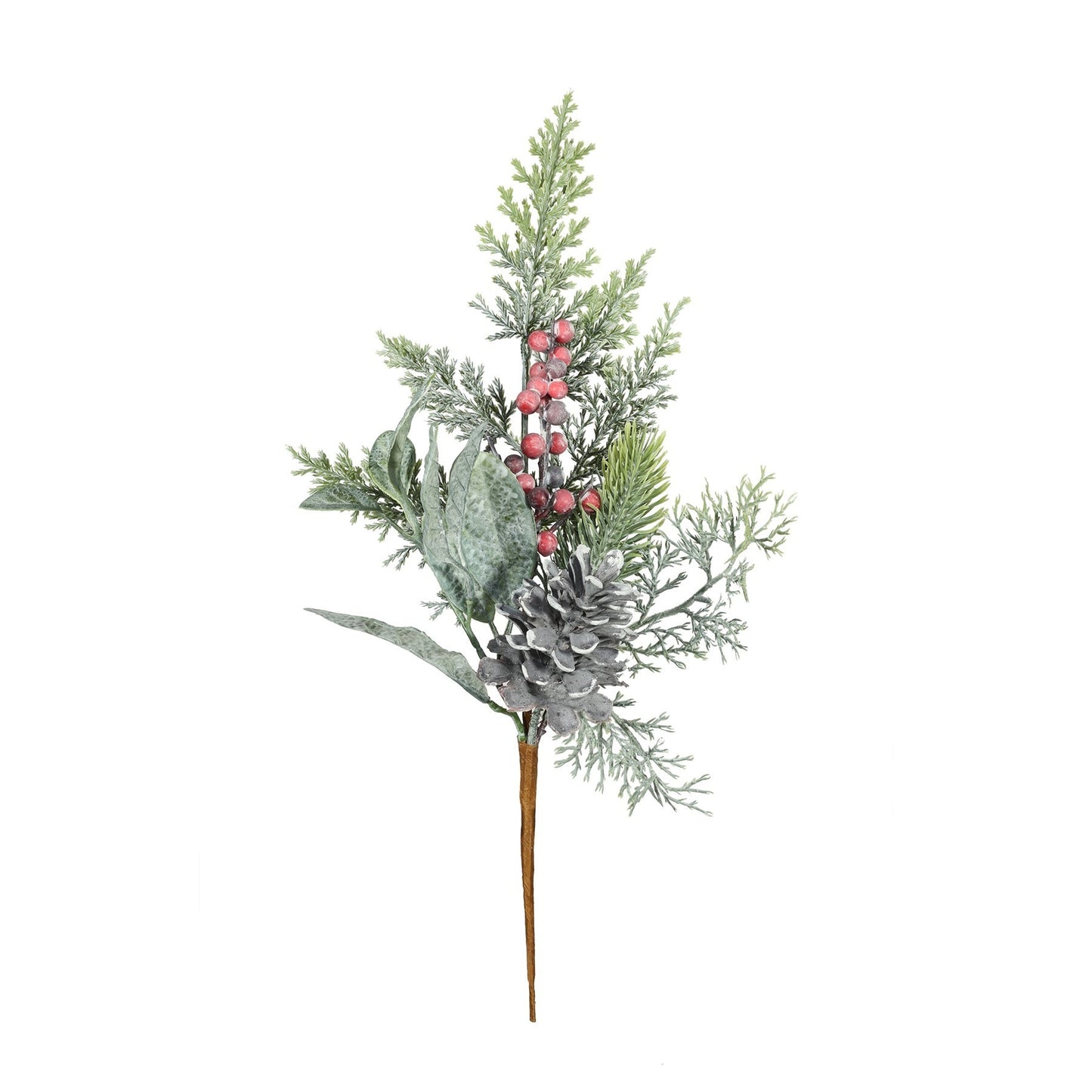 Frosted Foliage   Red Berries Pick (H38cm)