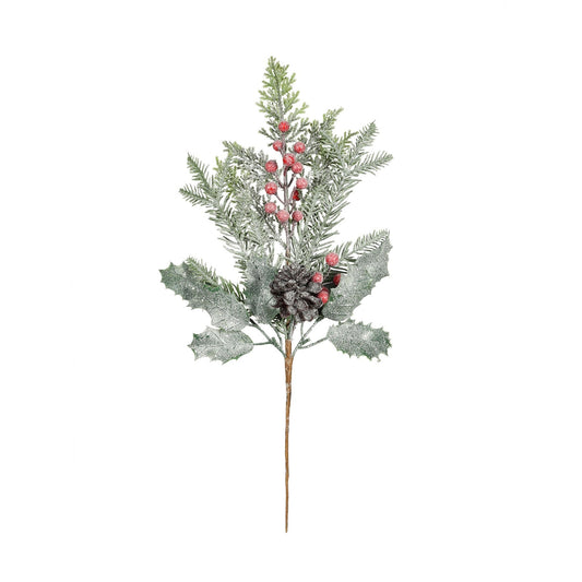 Frosted Foliage  Cone   Red Berry Pick (H48cm)