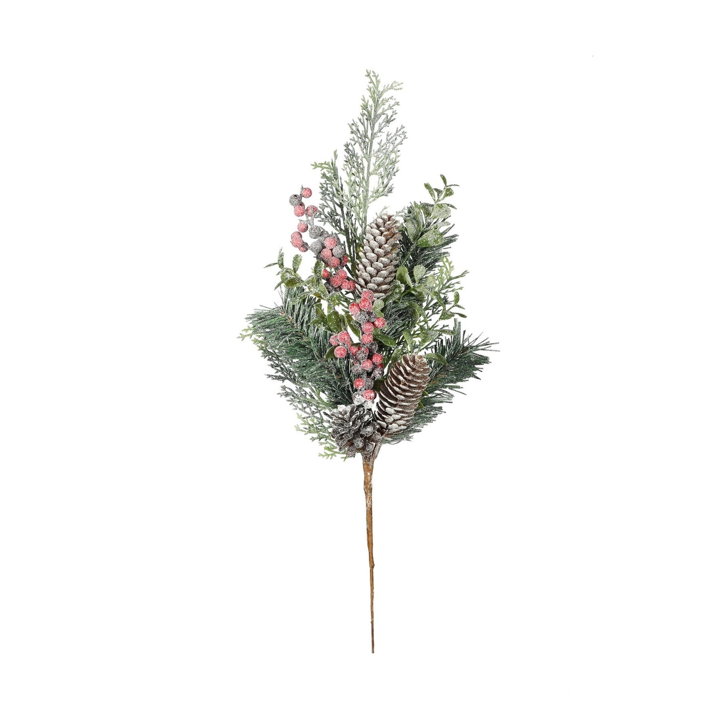 Frosted Christmas Foliage  Cone    Red Berry Pick (H49cm)