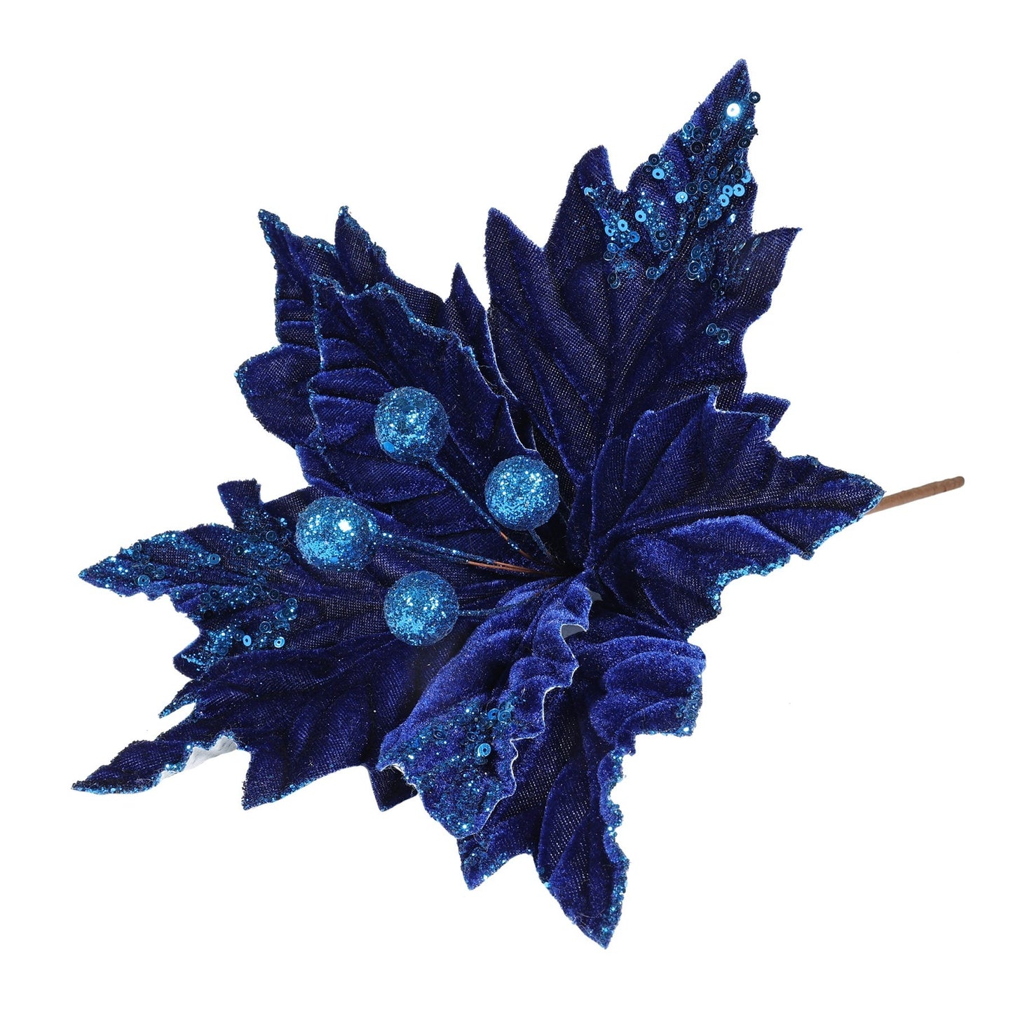 Royal Blue Velvet Ponsettia with Glitter Edge (Dia28cm)