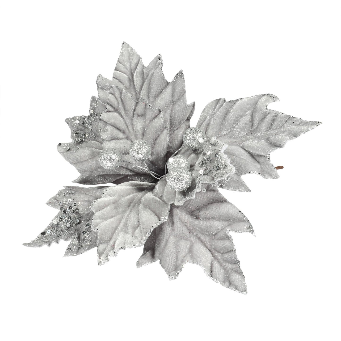 Silver Velvet Poinsettia with Glitter Edge (Dia28cm)