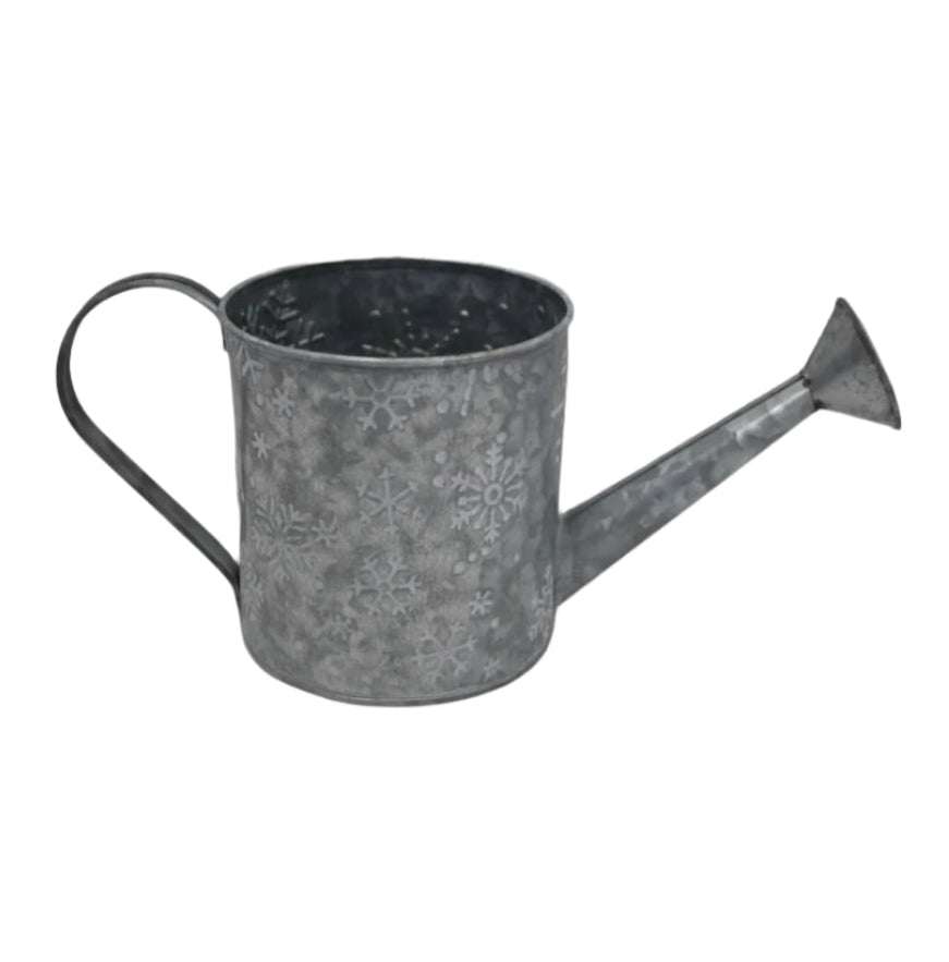 Silver Snowflake Zinc Watering Can Planter