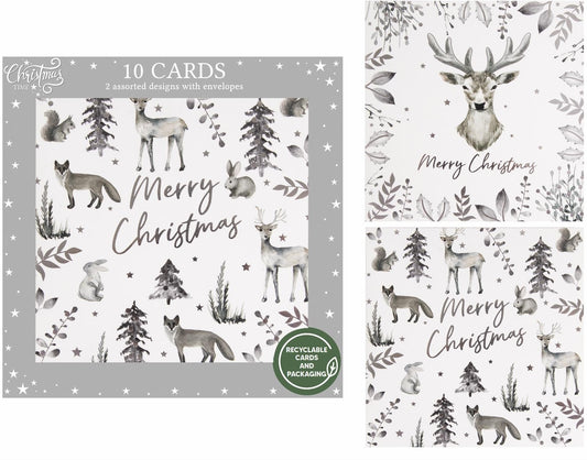 Silver Deer Christmas Cards (Pack of 10)