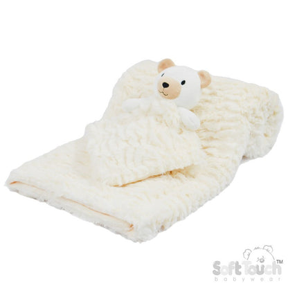 Soft Touch Cream Bear Comforter & Wrap Set