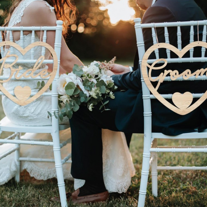 Wooden Heart Mr & Mrs Chair Signs