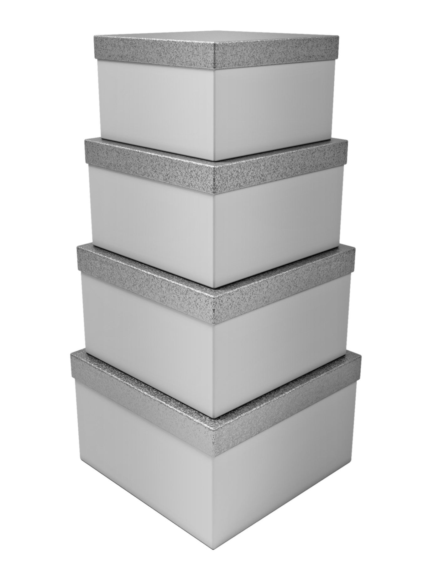 Square Box with Glitter Lid Set of 4  (Silver)