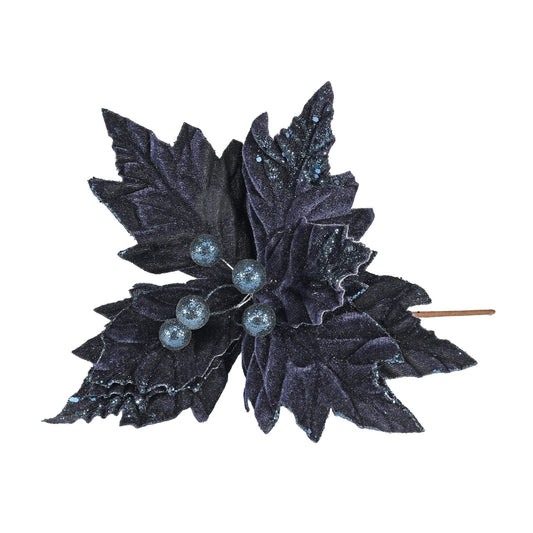 Navy Velvet Poinsettia with Glitter Edge (Dia28cm)