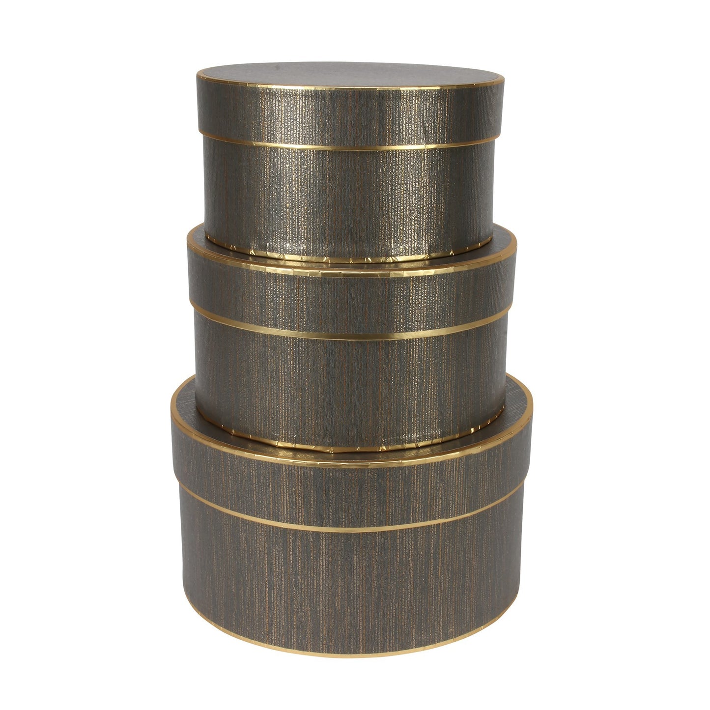 Set of 3 Grey Hat Boxes with Gold Trim