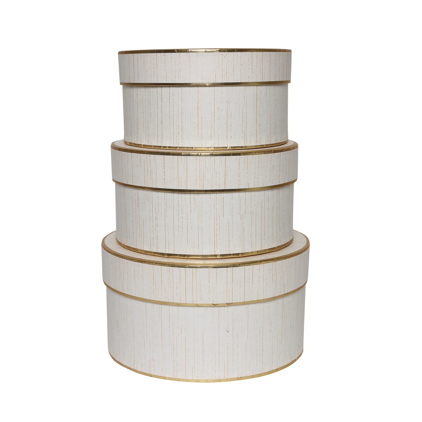 Set of 3 White Hat Boxes with Gold Trim