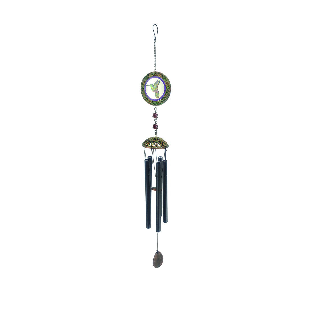 Glass Hummingbird Wind Chime with Black Finish (81cm)