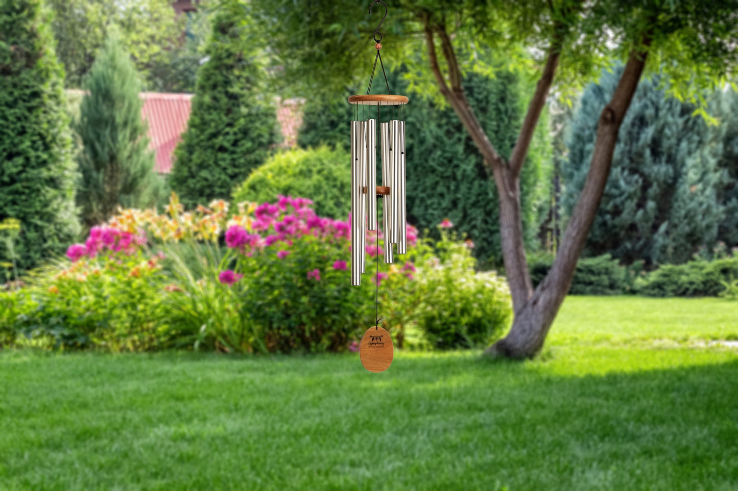 Wood and Aluminium Wind Chime with Silver Finish (91cm)