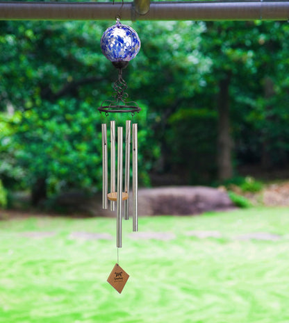 Solar Light Wind Chime with Blue Glass (102cm)