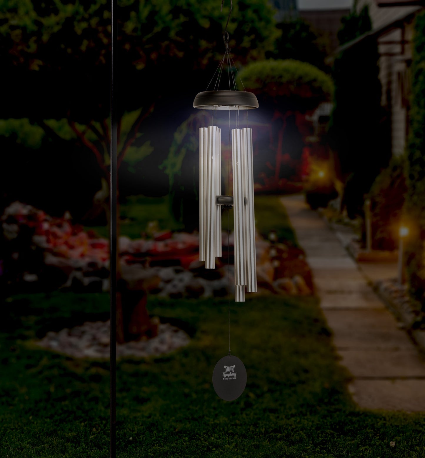 Silver Solar Light Wind Chime with Black Accents (101cm)