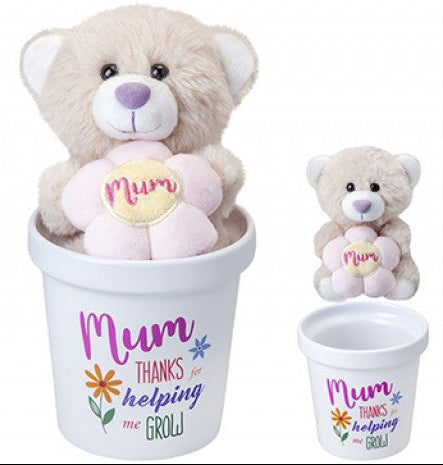 Plush Mum Bear in Ceramic Flowerpot