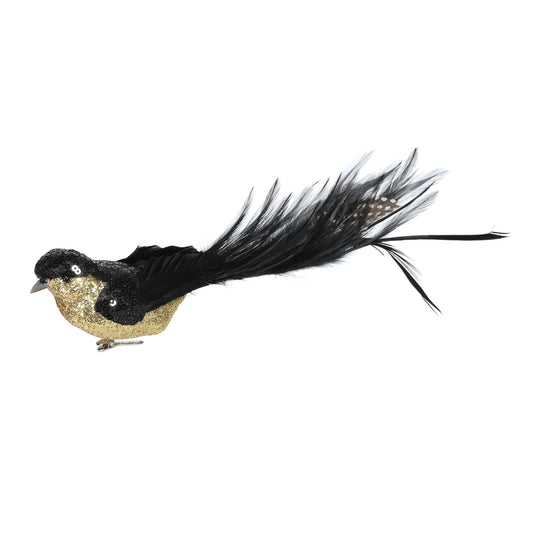 Black   Gold Sequin   Glitter Bird with Clip (29cm)