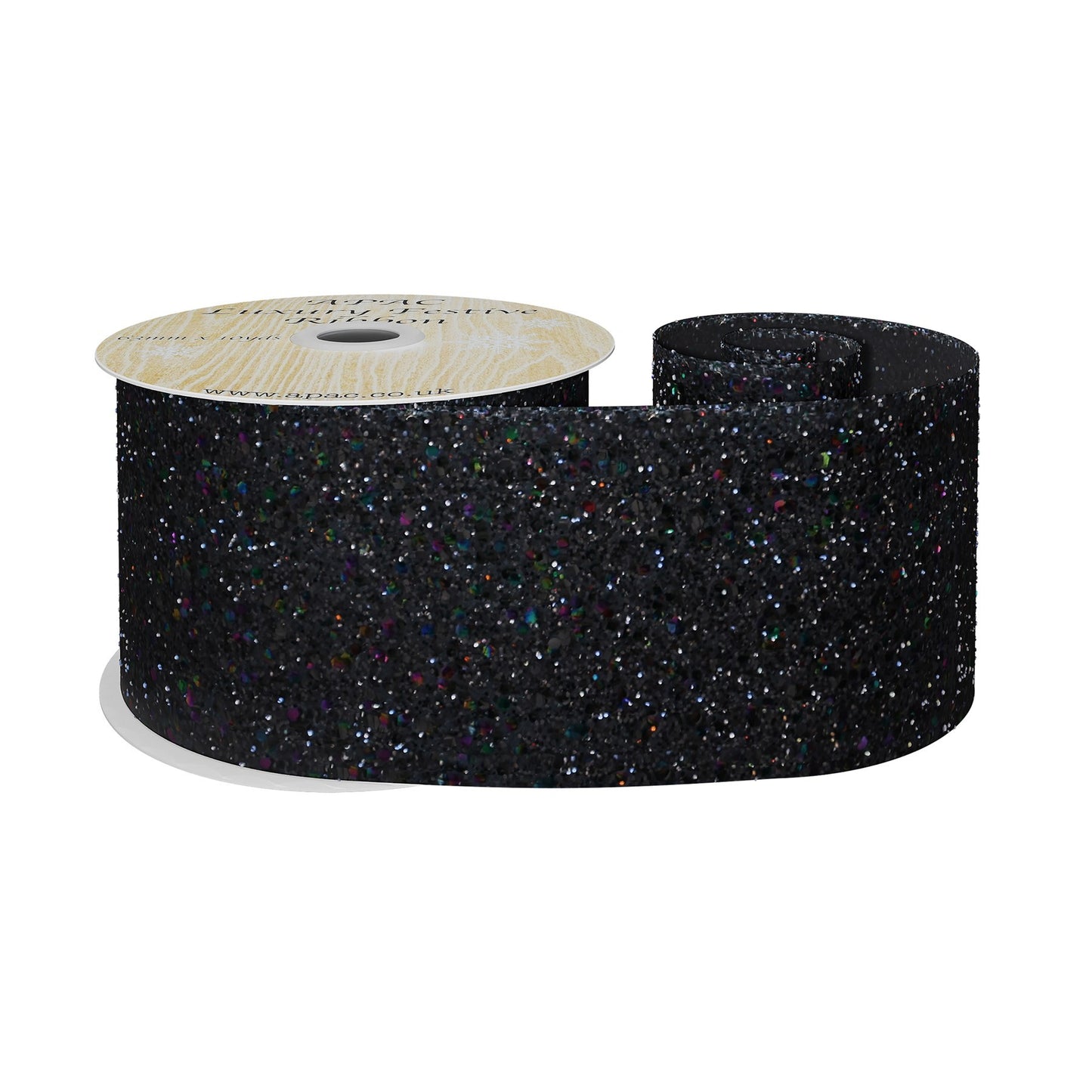 Black Glitter Wired Ribbon (63mm x 10y)